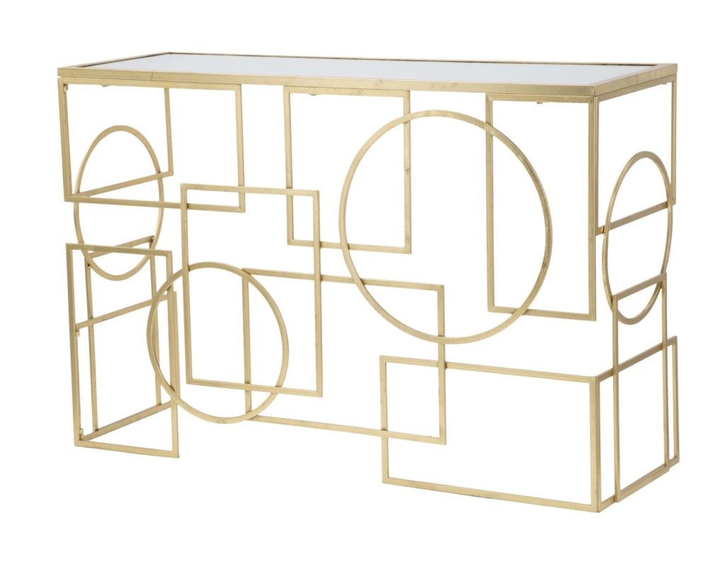 Console Marie 120x41x81 cm in Ferro e Vetro Oro e Nero