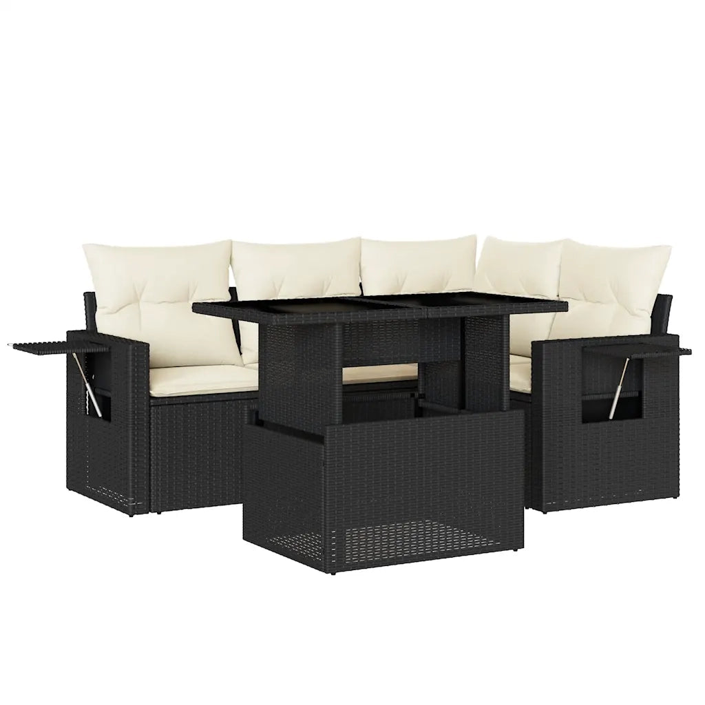 Set Divani da Giardino 5 pz con Cuscini in Polyrattan Nero