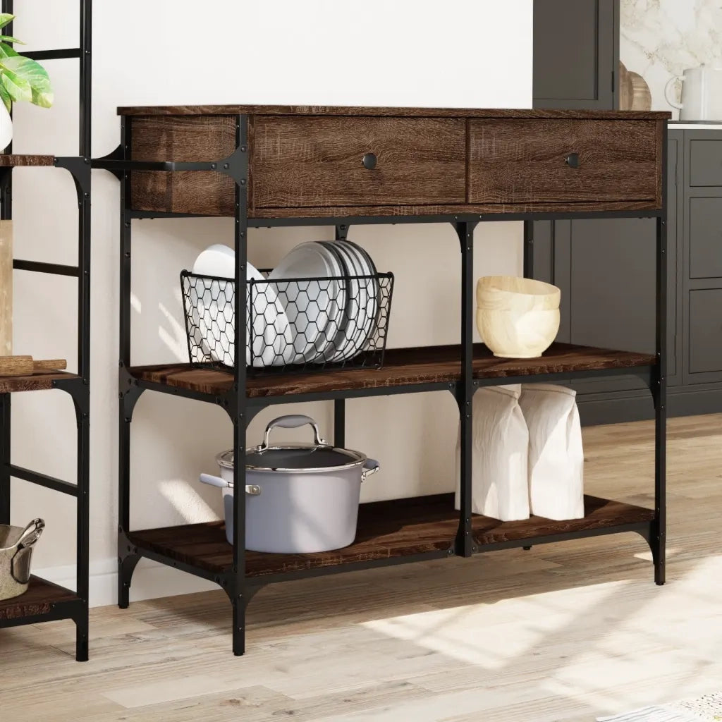 Carrello da Cucina-Scaffale per Cucina Rovere Marrone 105x42x95cm Legno Multistrato