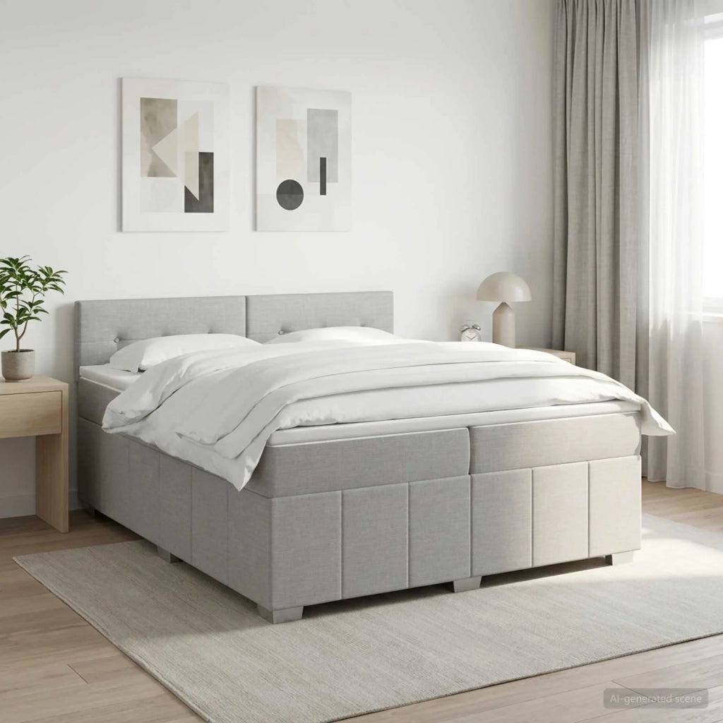 Letto Box Spring LED con Materasso Grigio Chiaro 140 x 200 cm 3455626