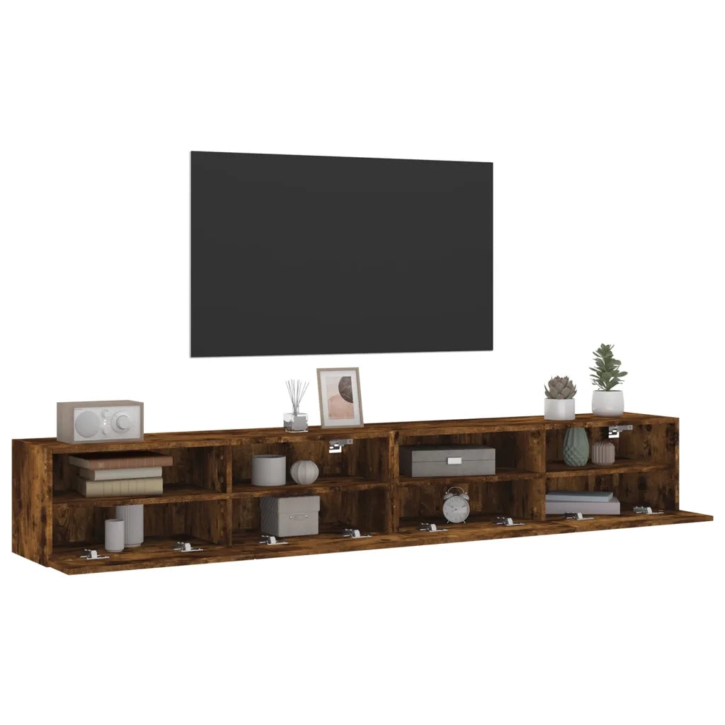 Mobili TV Parete 2 pz-Credenza per TV Rovere Fumo 100x30x30 cm Legno Multistrato