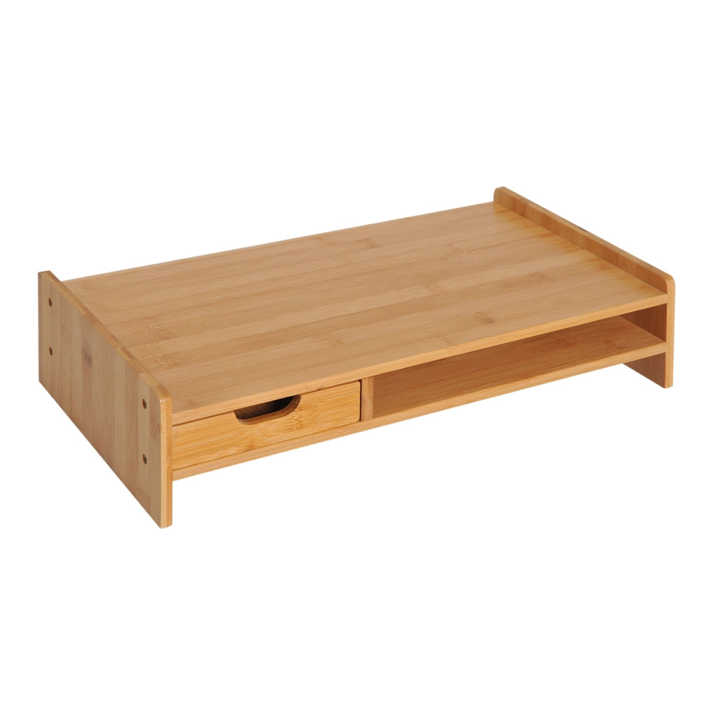 Supporto per monitor, supporto per schermo, organizer da scrivania con cassetti in finitura naturale, 49x25,5x11,5 cm, per l'organizzazione della