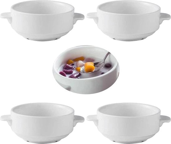 Zuppiera con Maniglione 4-cannello Cottura a Vapore 250ml - Zuppiera da Cucina Cipolle Pentola da Stufato Porcellana Torta Muesli - Zuppiera Bianca con Bocca