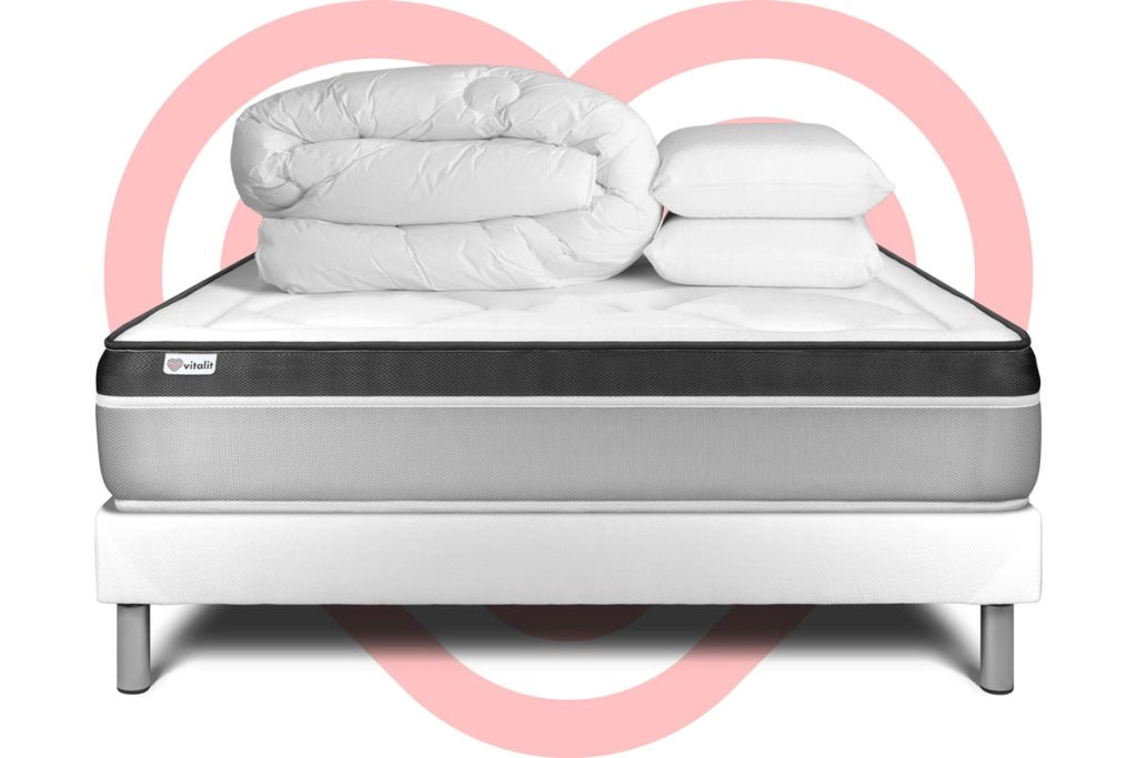 Pacchetto letto completo - Materasso 140x200cm + Box spring con doghe (in kit) + 2 cuscini + Piumino - Vital Ergo