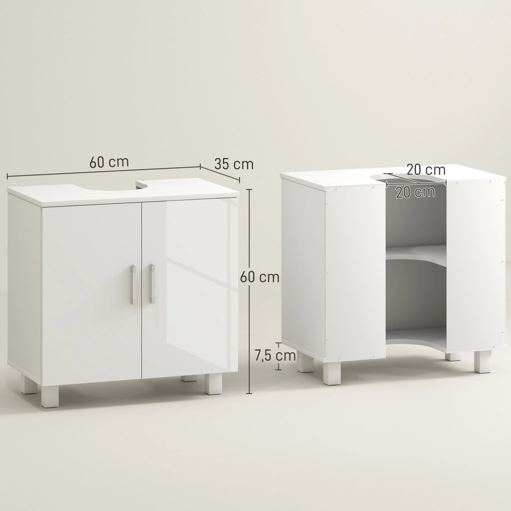 Mobiletto Sottolavabo con 2 Ante e 2 Ripiani ¨C zephmum ¨C Bianco 60x35x60 cm