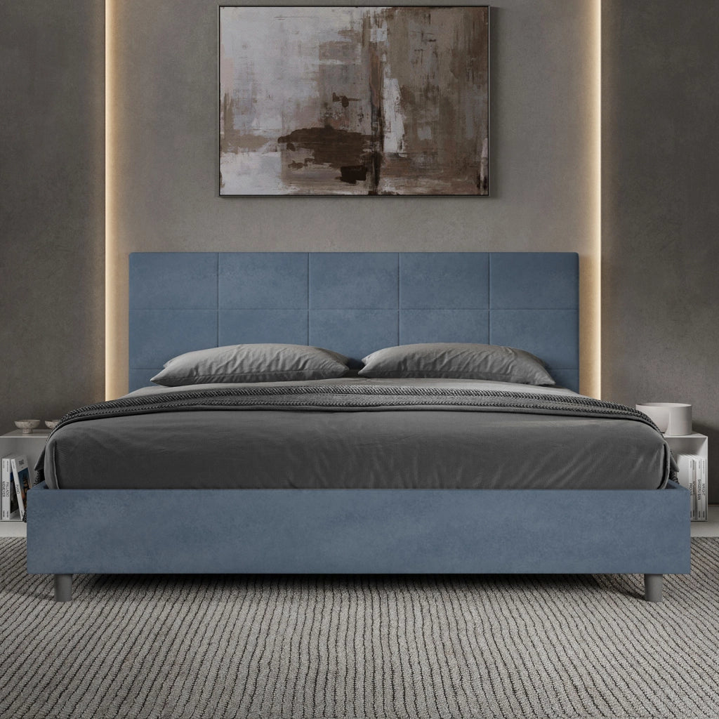 BS COM Letto matrimoniale king size contenitore imbottito 190x200 microfibra blu