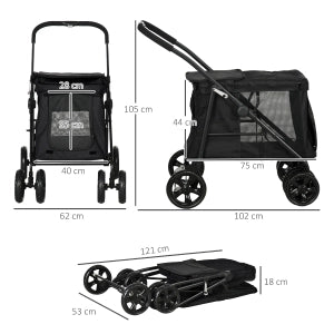 PASSEGGINO PER CANI PIEGHEVOLE 102x62x105 cm NERO