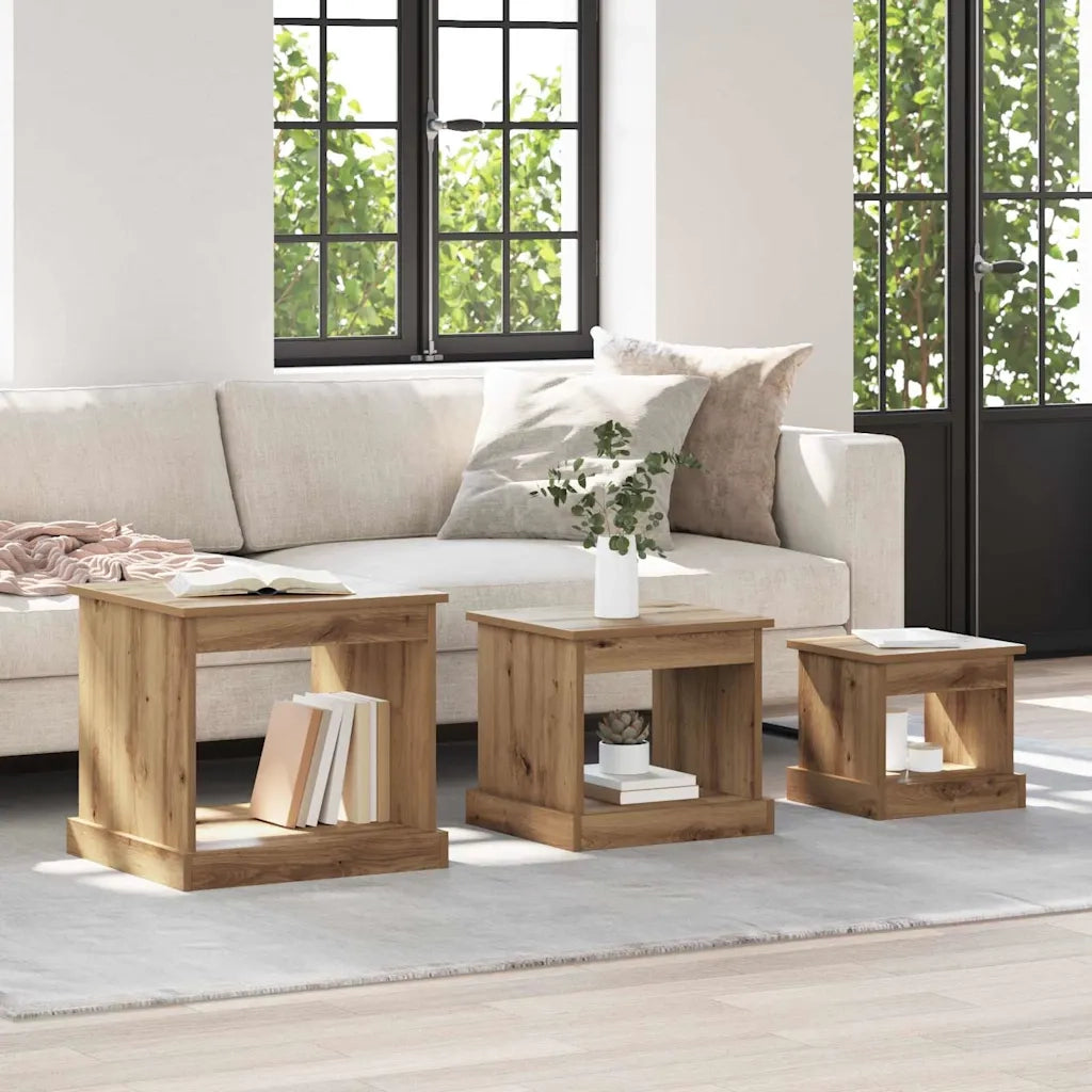 Tavolino da salotto 3 pz Rovere artigianale 48 x 45 x 45 cm 881451