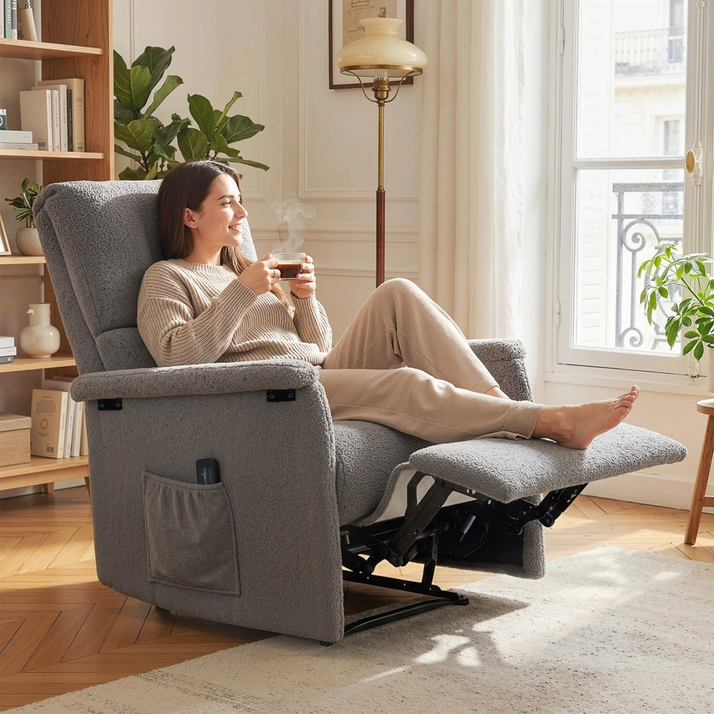 Poltrona relax reclinabile massaggiante ¨C Xylo ¨C tessuto grigio con poggiapiedi 69x84x99cm