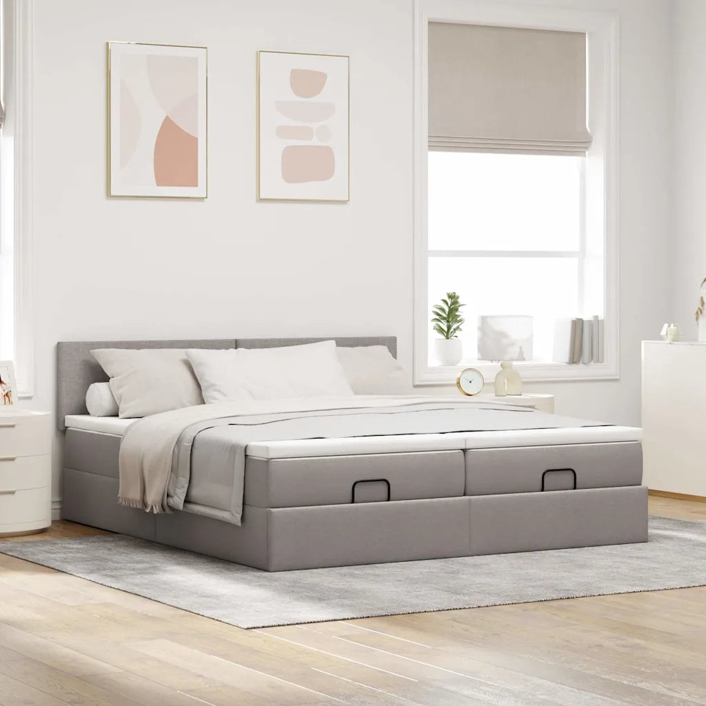 Struttura Letto Pouf con Materassi Tortora 200x200 cm Tessuto 3312833