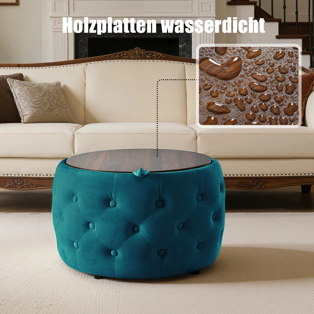 POUF Contenitore Rotondo in Velluto Blu Set da 2 pezzi 58 cm