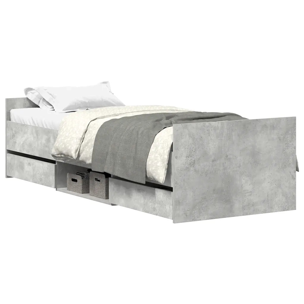 Letto singolo | Letto per adulti | Giroletto con Testiera e Pediera Grigio Cemento 90x200 cm