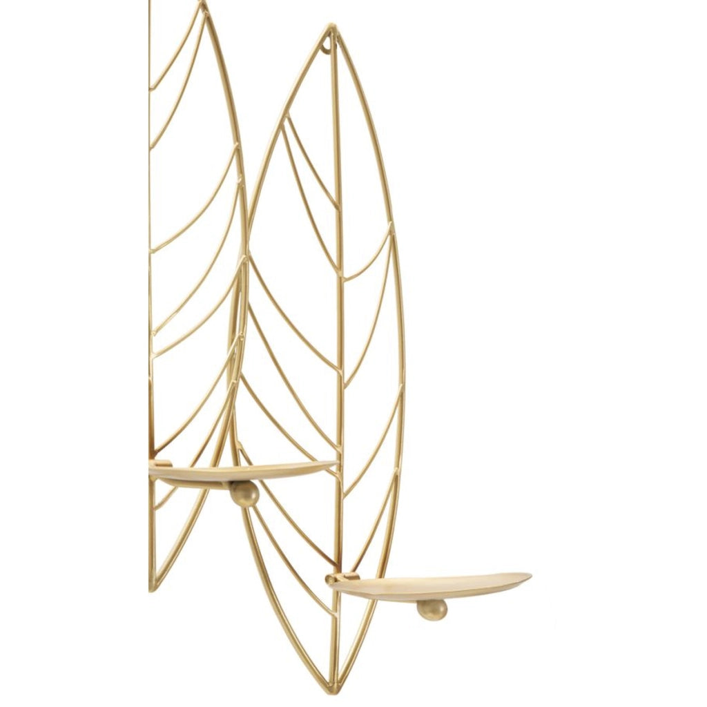 Portacandele da muro Leaf in ferro dorato CM 66x14x56