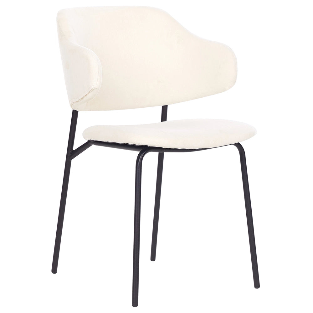 Set di 2 sedie da pranzo con sedile imbottito in tessuto crema senza braccioli e gambe nere beige chiaro stile moderno
