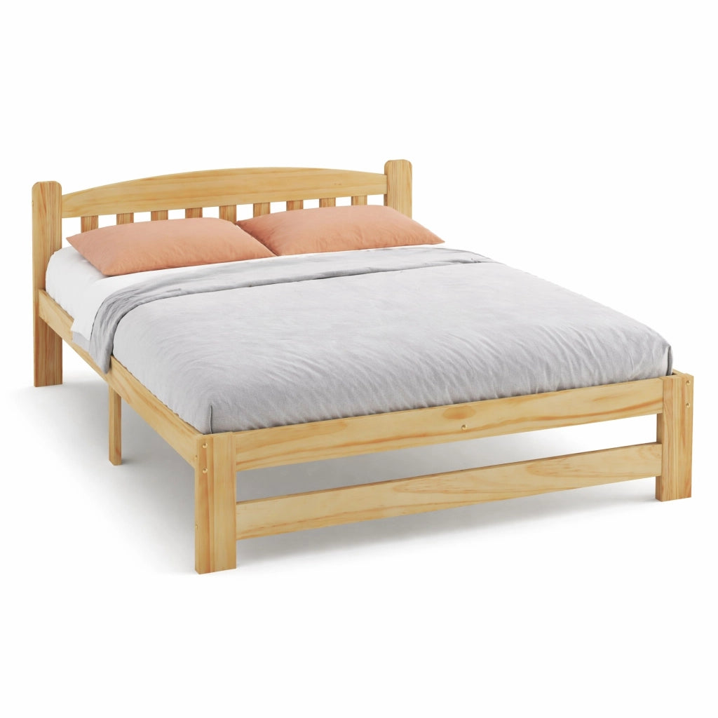 DESMIU Letto matrimoniale 2 posti 140 × 200 cm con testiera, senza materasso, in legno massello, naturale