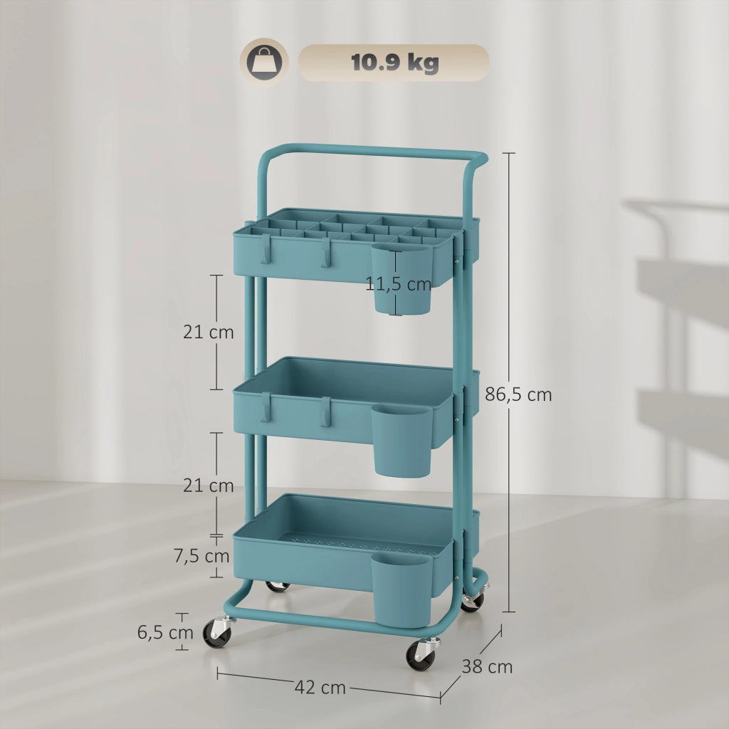 Carrello Portaoggetti Multifunzionale con Ruote e Ganci ¨C Zephmum ¨C Verde 42x38x86.5 cm