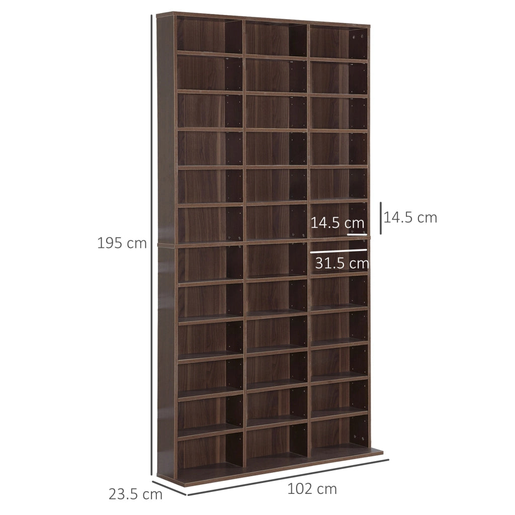 EasyComfort Mobile Porta CD con Ripiani Regolabili, Scaffale Porta 1116CD/528DVD Salvaspazio in MDF, Mobile Libreria con 36 Scomparti, 102x23.5x195 cm, Marrone