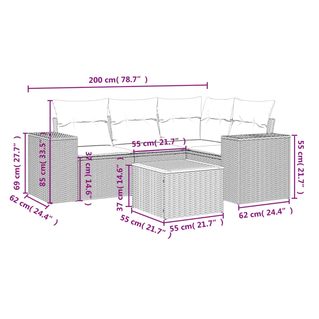 Set Divano da Giardino 5 pz con Cuscini Beige in Polyrattan 3257760