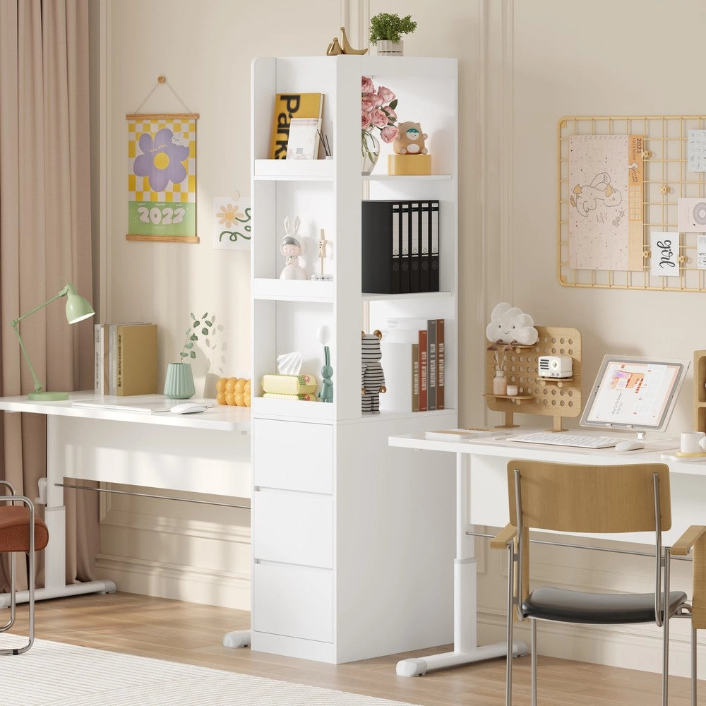 Scaffale per libri alto 200 cm - Zephmum- 3 ripiani aperti e 3 cassetti, sistema antiribaltamento