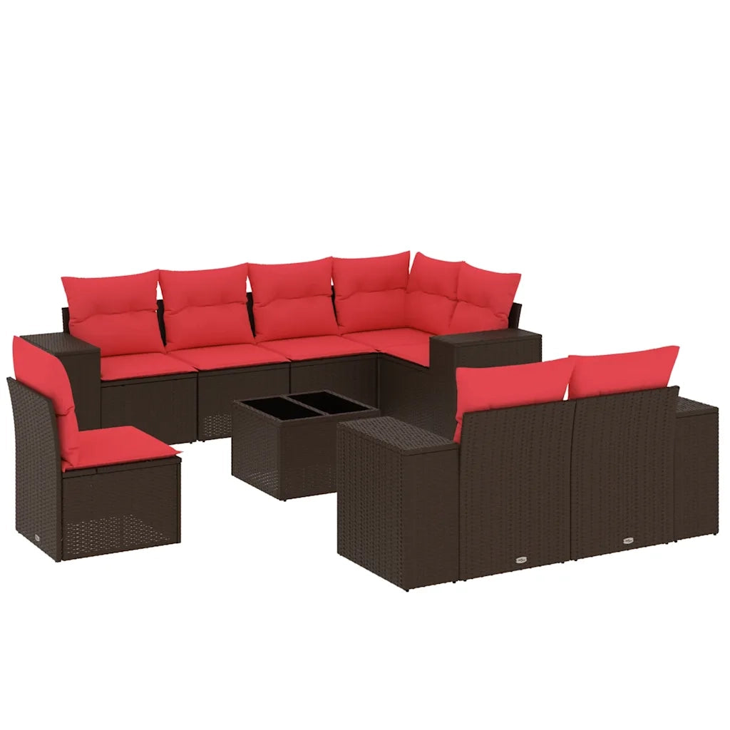 Set Divani da Giardino 9 pz con Cuscini Marrone in Polyrattan 3222853
