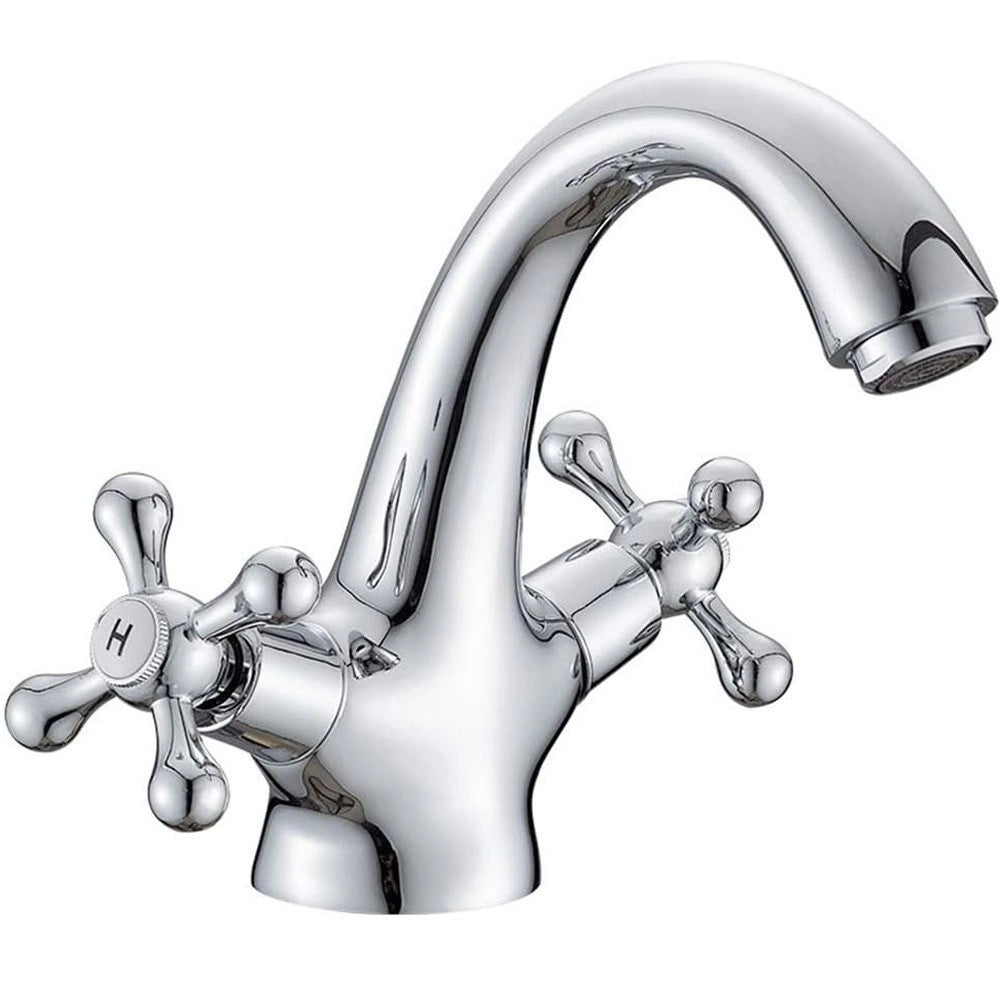 Trade Shop - Rubinetto Bicomando Per Lavabo Appoggio Bagno Comando Croce Vite Acciaio Cromato -