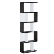 Mobile Libreria in Legno a 5 Ripiani con Divisorio. 60x24x184.5 cm. Bianco e Nero