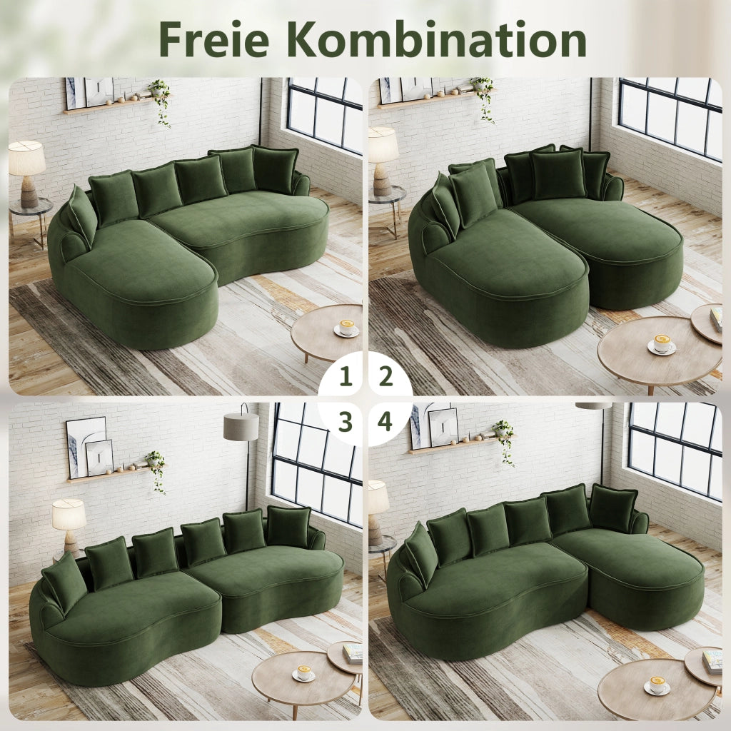 Divano modulare 2 moduli - con funzione letto e chaise longue - in ciniglia verde