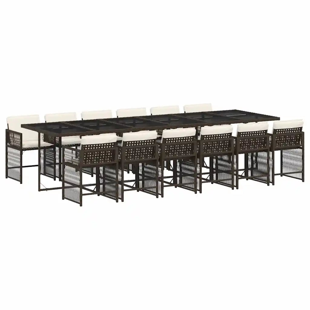 Set da Pranzo da Giardino 13pz con Cuscini Marrone Polyrattan 3211665