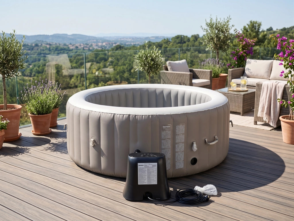 Spa gonfiabile a 4 posti - Forma rotonda - Beneo - Filtro e copertura inclusi - Grigio