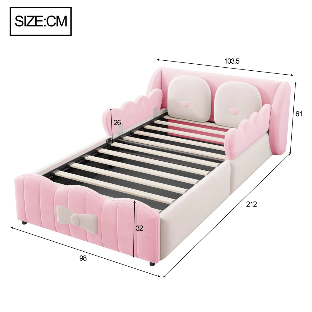 letto per bambini velluto rosa 90 x 200 cm