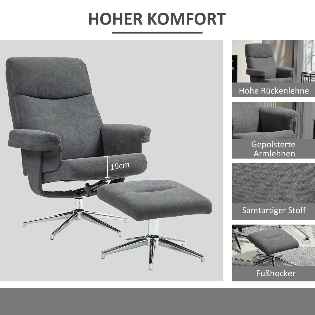 POLTRONA RECLINABILE con pouf 78x85x106 cm poliestere grigio scuro Set da 2 pezzi