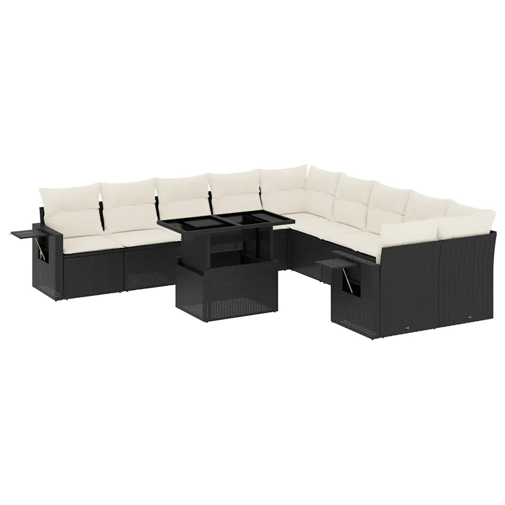 Set Divani da Giardino 11 pz con Cuscini in Polyrattan Nero