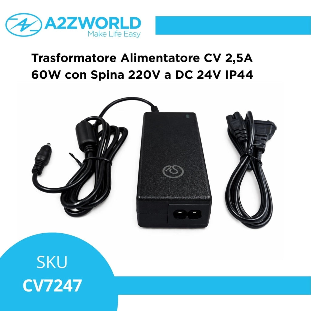 Trasformatore Alimentatore CV 2,5A 60W con Spina 220V a DC 24V IP44 SKU 3264