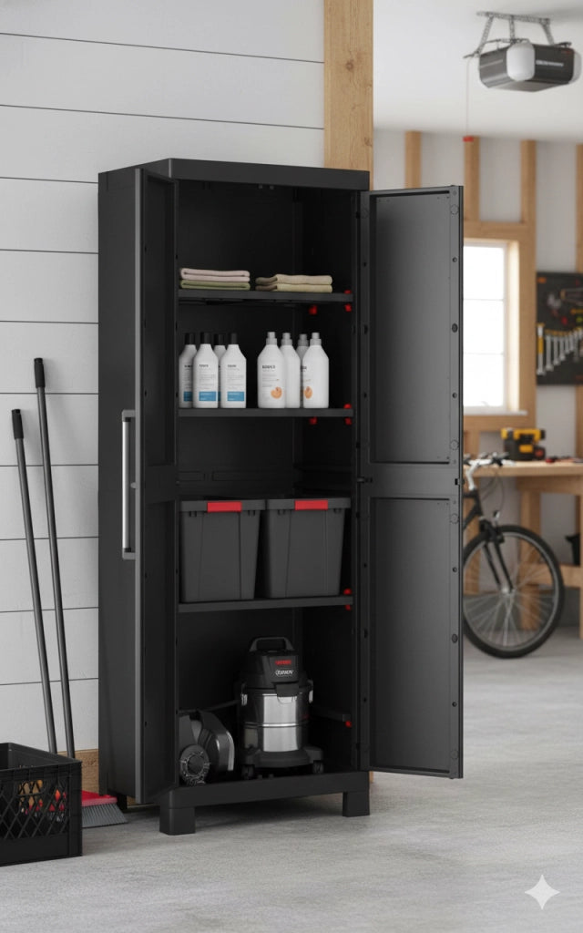 Armadio in Resina 4 Ripiani 65x45x182 cm Keter Detroit Alto Nero