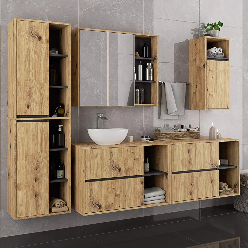 Colonna bagno sospesa VAMI Rovere Artisan, Grigio Grafite 50 cm 2 ante 50x30x170 cm