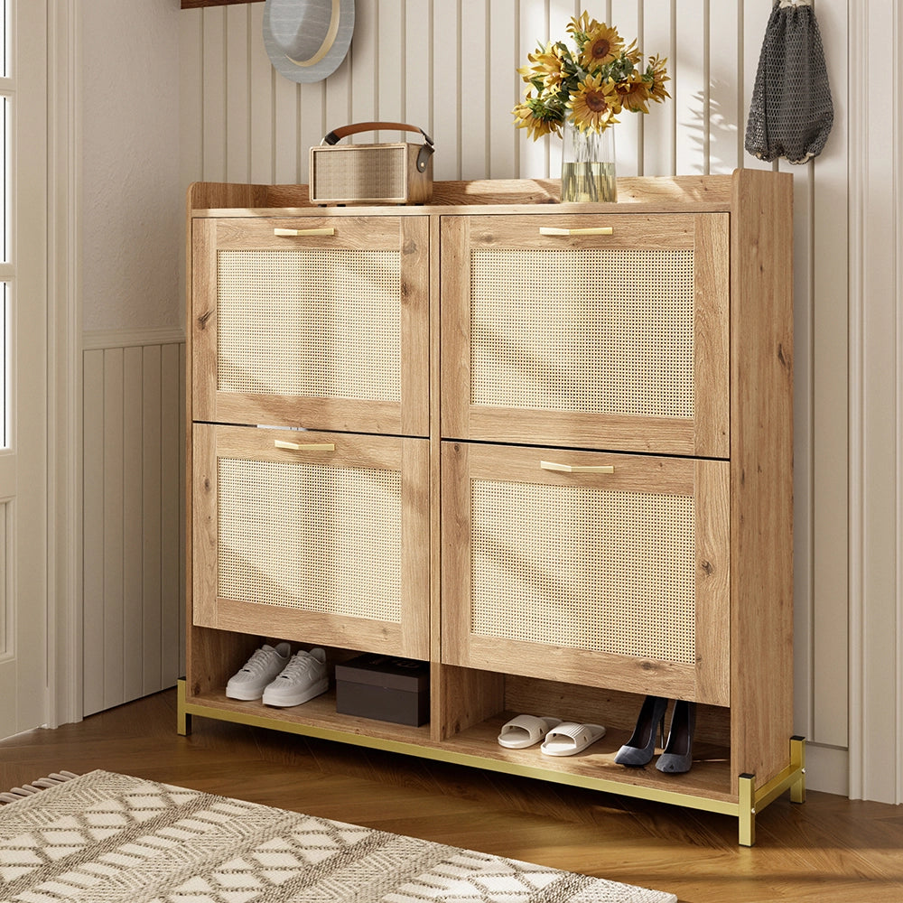Armadio per scarpe in legno elegante - Xylo - 4 porte in rattan e ripiano superiore