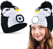 Muffa per bambini con illuminazione LED - Ricaricabile via USB - Regalo per l'inverno - Natale - Ragazzi e ragazze - Cappello ricamato