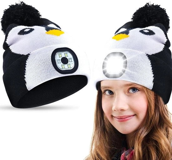 Muffa per bambini con illuminazione LED - Ricaricabile via USB - Regalo per l'inverno - Natale - Ragazzi e ragazze - Cappello ricamato