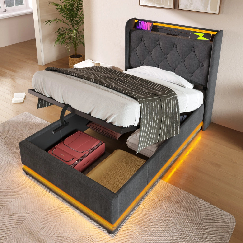 letto singolo lino grigio 90 x 200 cm