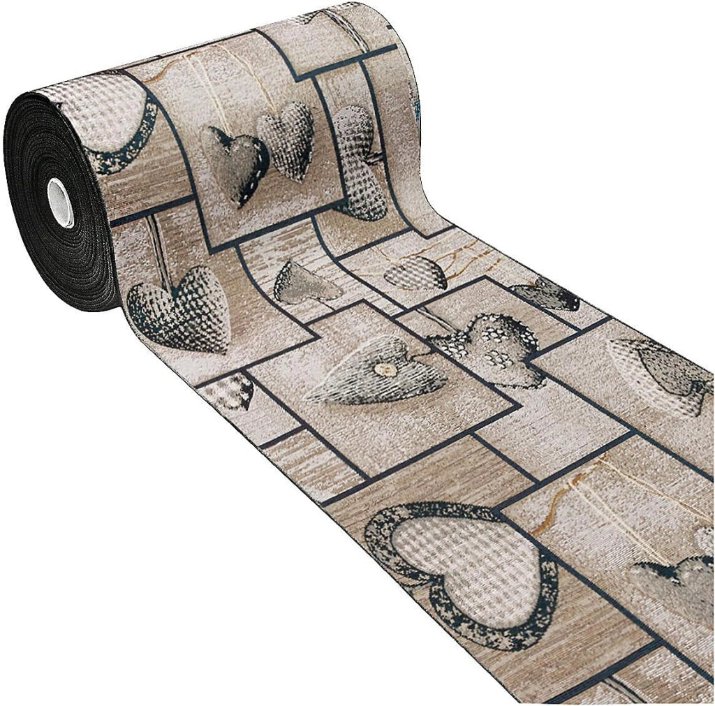Tappeto Cucina Tessuto Gobelin 54x110 cm Passatoia Lavabile Antiscivolo Shabby Chic Cuori Nero