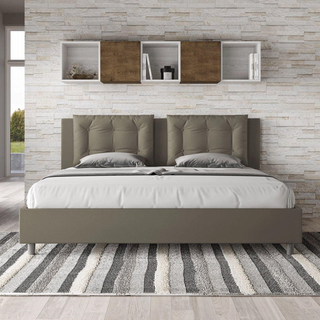 BS COM Letto matrimoniale king size con rete imbottito 200x210 similpelle cappuccino
