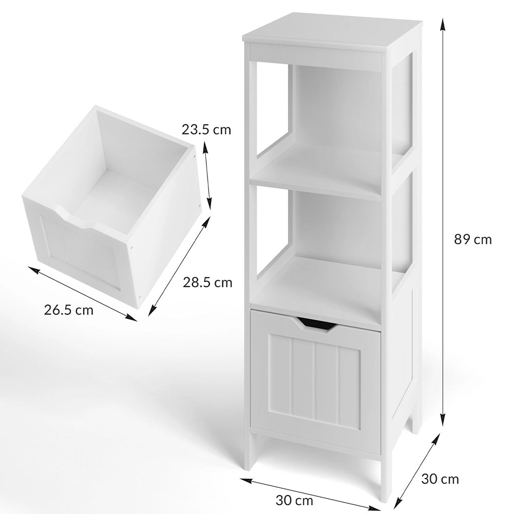 Mobile Mobiletto Bagno Arredo Armadio Armadietto Legno Mdf Bianco 30x89x30cm