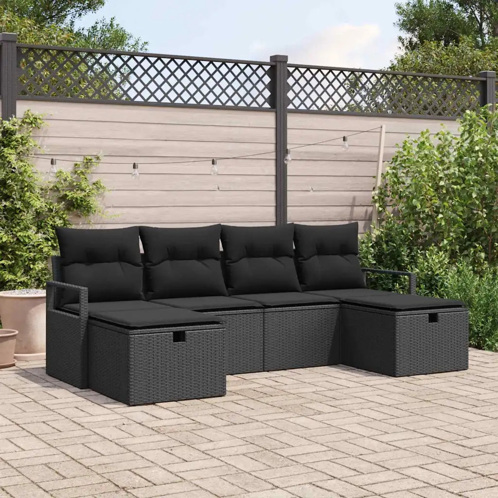 Set di divani con cuscino 6 pcs Nero polyrattan 3359222