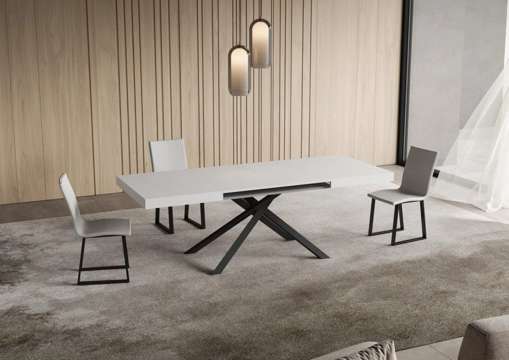 Tavolo allungabile 120/380x90 cm Niket bianco frassino gambe antracite