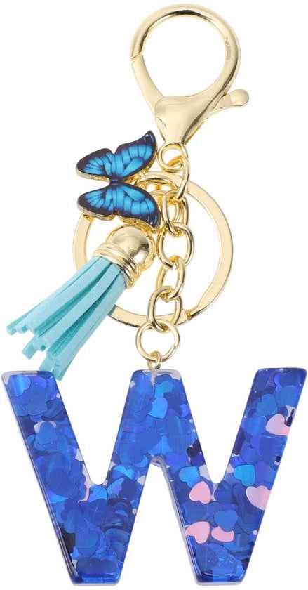 Sleutello con lettera W - Farfalla/Sleutello - Materiale di resina biologica - Pennello carino - 9,3 cm - Accesso elegante - Sleutello con iniziale.