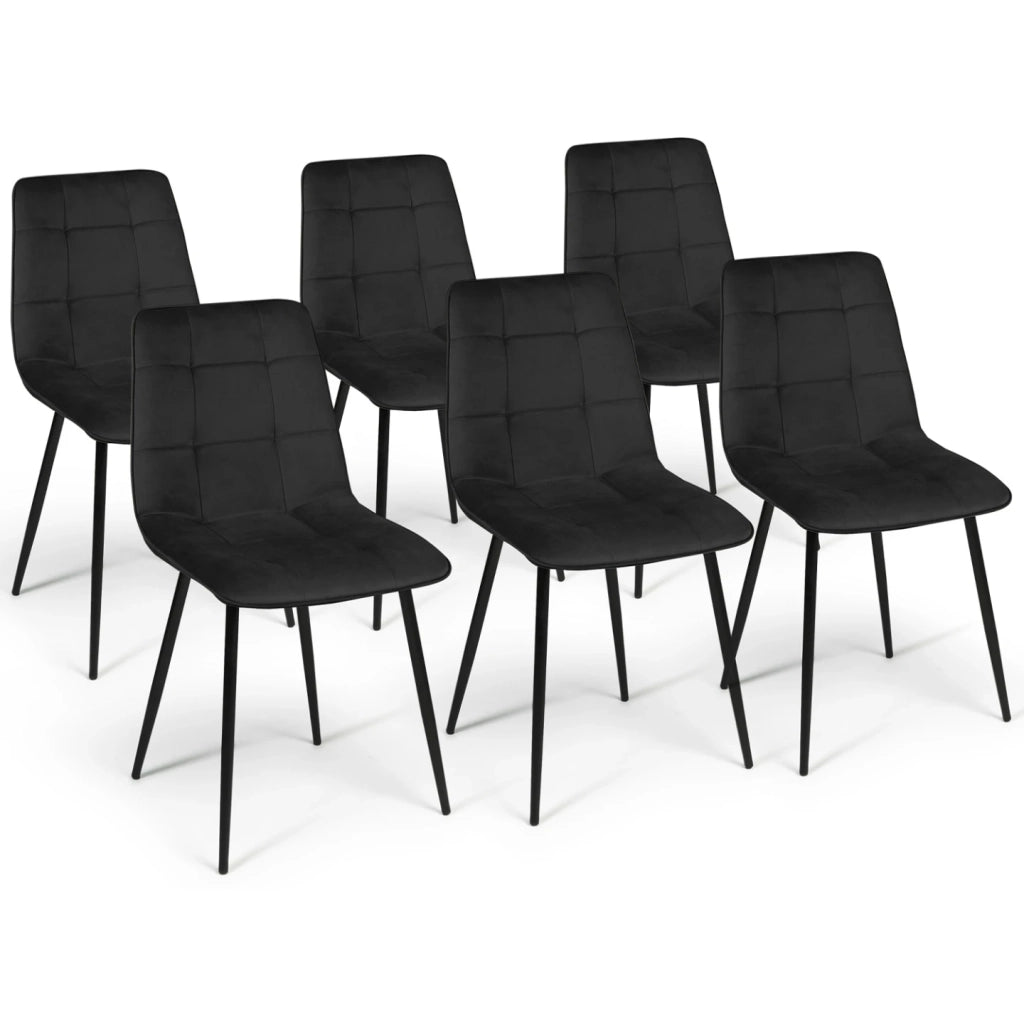 IDMarket - Set di 6 sedie da pranzo MILA in velluto nero