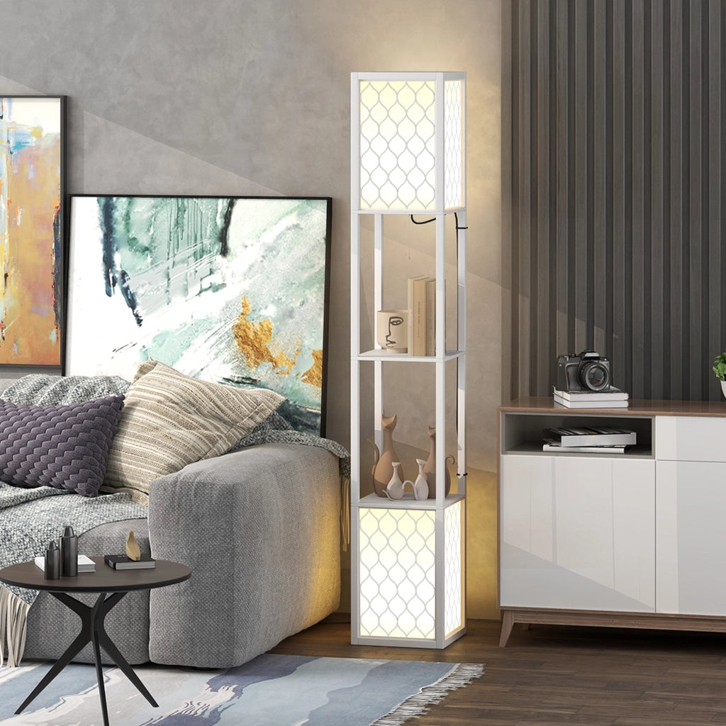 Lampada da Terra Moderna con Ripiani ¨C Zephmum ¨C Bianco 26x26x156 cm