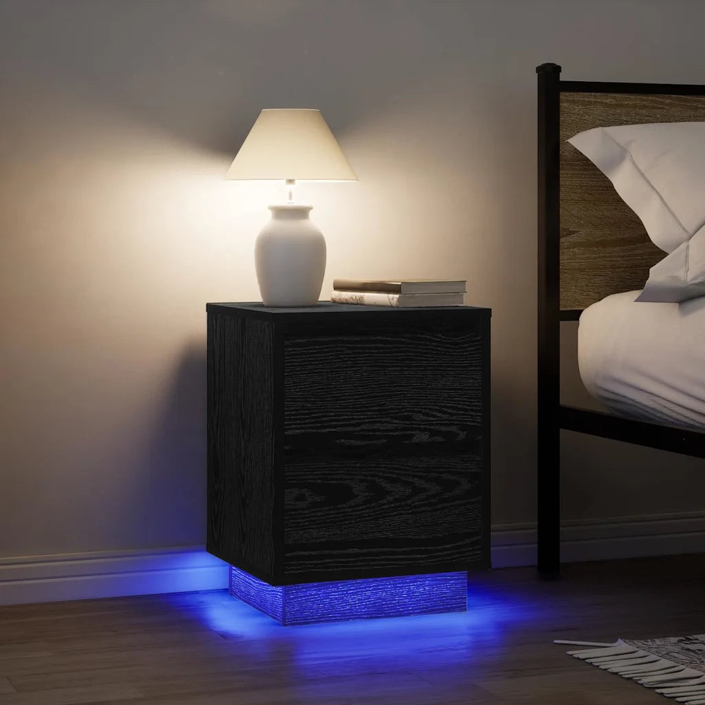 Comodino con Luci LED Nero 38x34x50 cm 861285