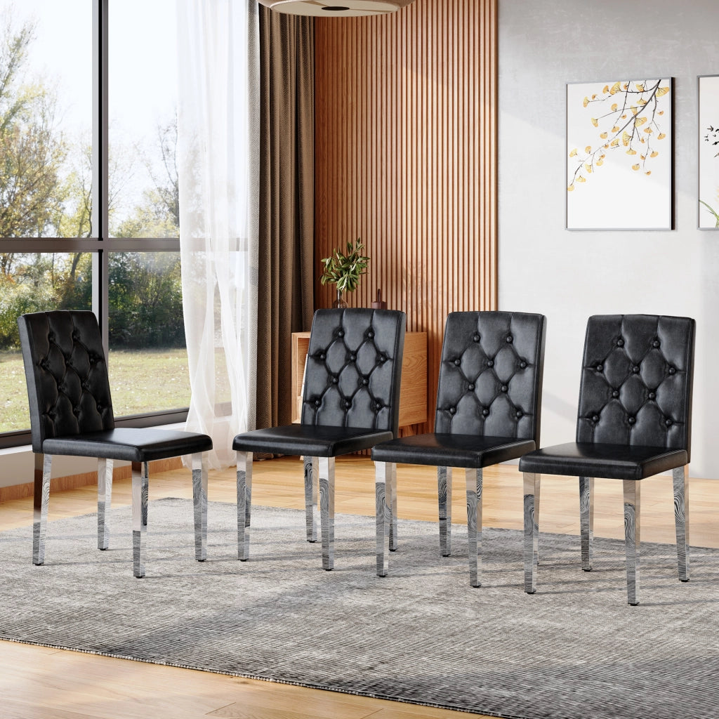 SEDIE da pranzo Set da 4 pezzi 89 cm Nero/Argento in PU e metallo