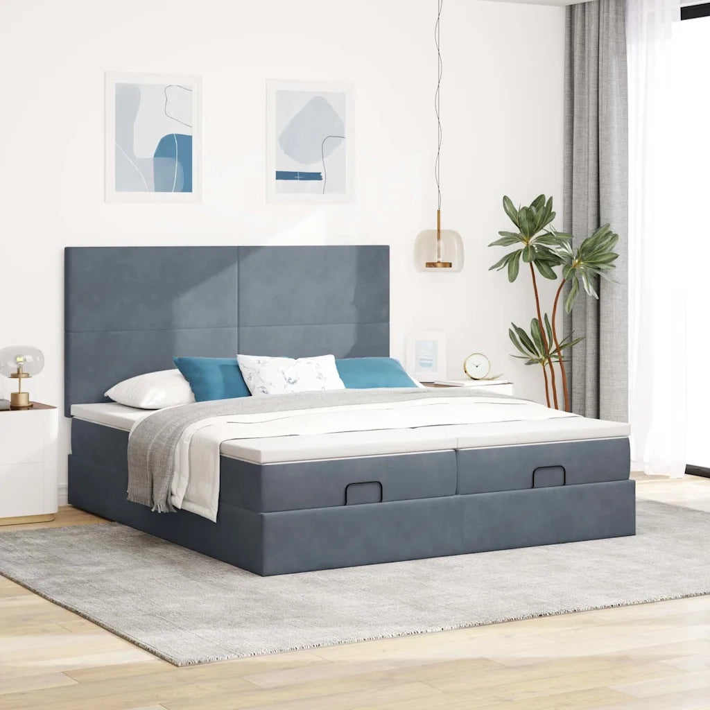 Struttura Letto Pouf con Materassi 200x200 cm Velluto 3313761
